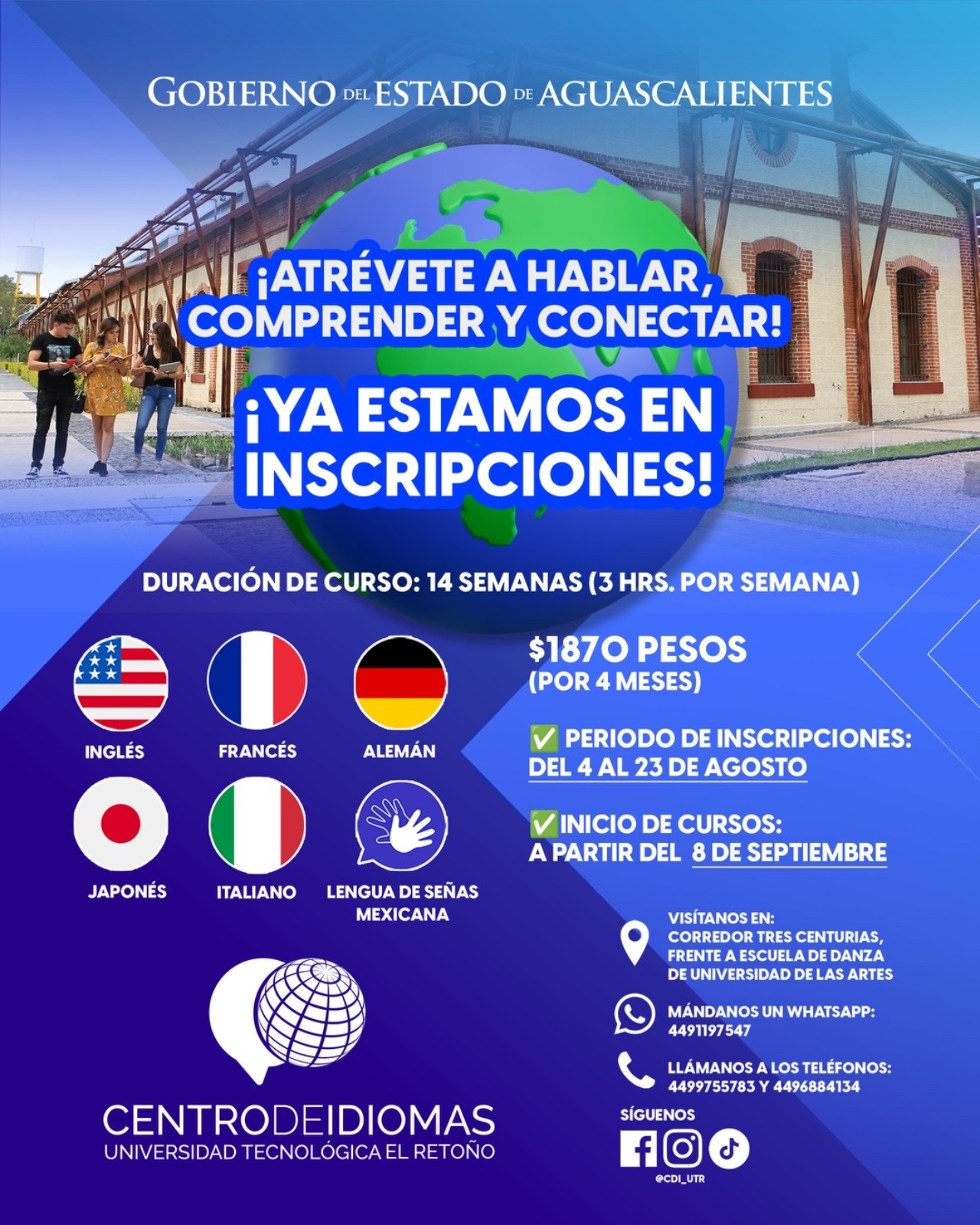 EL CENTRO DE IDIOMAS DE LA UNIVERSIDAD TECNOLÓGICA EL RETOÑO EXTIENDE INSCRIPCIONES PARA SUS CURSOS DE IDIOMAS ¡NO TE QUEDES FUERA!