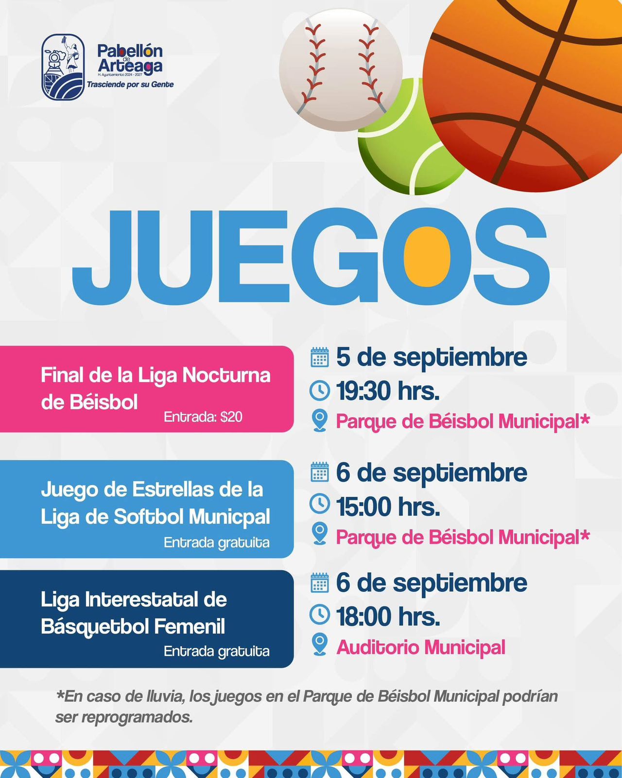 ⚾🏀🎉 ¡Se vienen días llenos de emoción deportiva en Pabellón de Arteaga!