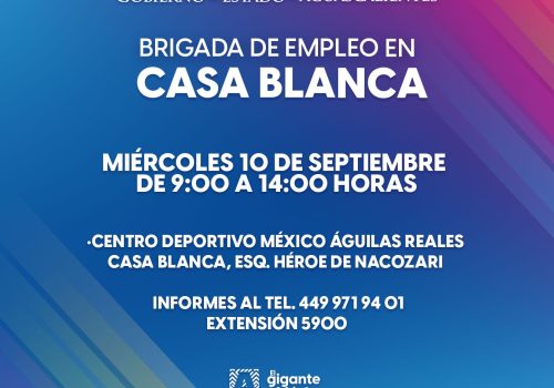 🧳👩🏻‍💼Este miércoles, la Brigada de Empleo será en el Fracc. Casa Blanca. ¡Te esperamos!