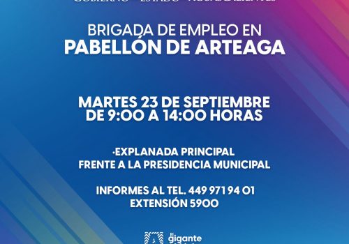 👜👩🏻‍💼👨🏻‍💼Este martes habrá Brigada de Empleo en Pabellón de Arteaga.