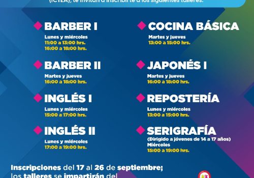 TALLERES GRATUITOS EN LA CASA DEL ADOLESCENTE; ¡INSCRÍBETE!TIENES HASTA EL 26 DE SEPTIEMBRE