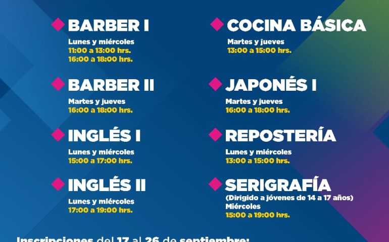 TALLERES GRATUITOS EN LA CASA DEL ADOLESCENTE; ¡INSCRÍBETE!TIENES HASTA EL 26 DE SEPTIEMBRE