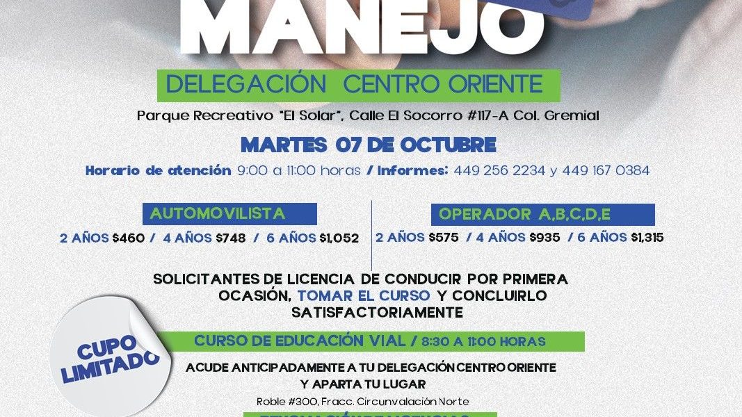 PROGRAMA DE RENOVACIÓN DE LICENCIAS DE MANEJO BRINDARÁ SERVICIO EN LA COLONIA GREMIAL