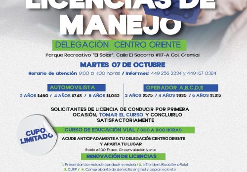 PROGRAMA DE RENOVACIÓN DE LICENCIAS DE MANEJO BRINDARÁ SERVICIO EN LA COLONIA GREMIAL