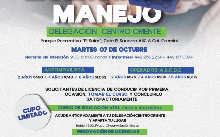 PROGRAMA DE RENOVACIÓN DE LICENCIAS DE MANEJO BRINDARÁ SERVICIO EN LA COLONIA GREMIAL