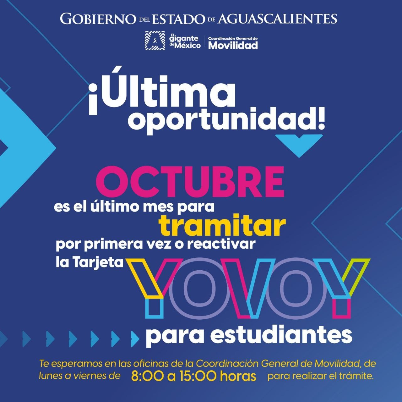OCTUBRE ES EL ÚLTIMO MES PARA QUE ESTUDIANTES TRAMITEN LA TARJETA YOVOY