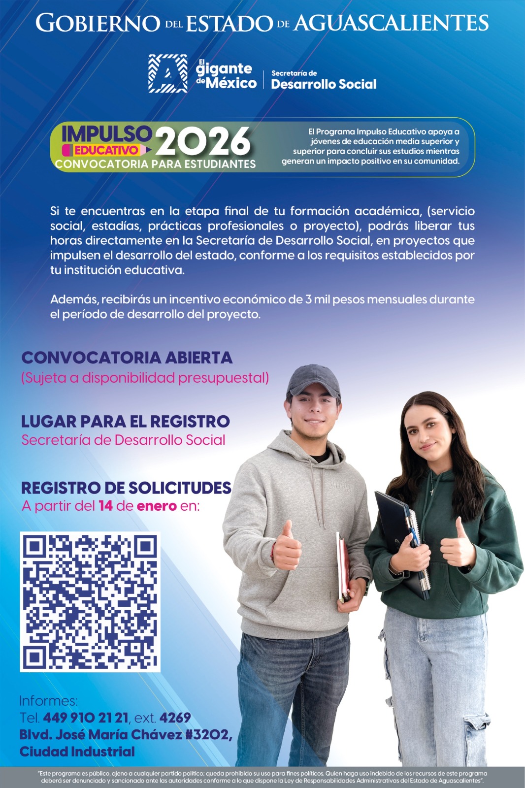 INVITAN A JÓVENES DE AGUASCALIENTES A REALIZAR SU SERVICIO SOCIAL Y RECIBIR UN APOYO ECONÓMICO